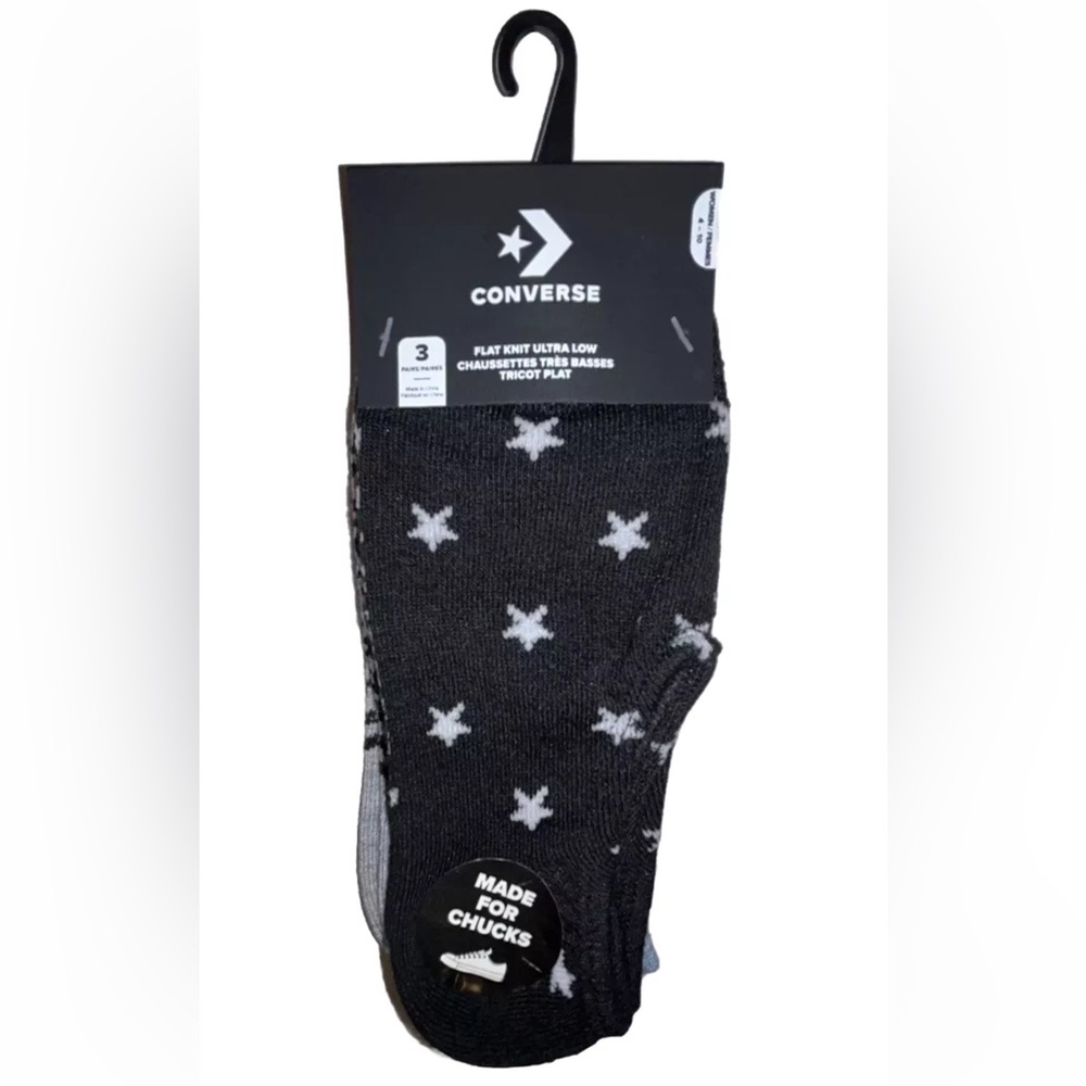Converse Flat Knit Ultra Low Socks 3 Pair Women 4-10 Black Blue Gray Logo Chucks